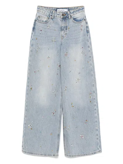 SELF-PORTRAIT SELF-PORTRAIT LIGHT BLUE EMBELLISHED WIDE LEG JEANS CLOTHING