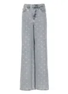 Self-portrait Light-blue Wide-leg Cotton Jeans With Bow In Gray