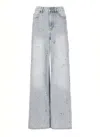 Self-portrait Wide-leg Jeans Featuring Strass Embellishments In Blue