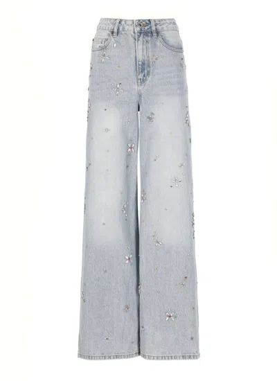 SELF-PORTRAIT LIGHT BLUE WIDE-LEG JEANS