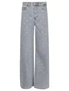 Self-portrait Light Blue Wide-leg Jeans With Crystal Embellishment And Classic Five-pocket Design In Blue