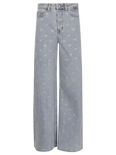 SELF-PORTRAIT SELF-PORTRAIT LIGHT BLUE WIDE-LEG JEANS WITH CRYSTAL EMBELLISHMENT AND CLASSIC FIVE-POCKET DESIGN