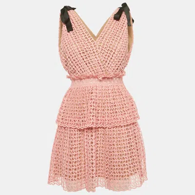 Self-portrait Light Orange Guipure Lace Bow-detail Tiered Dress In Pink