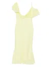 Self-portrait Light Yellow Ruffled Midi Dress With Draped Neckline In Gray