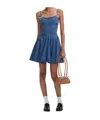 Self-portrait Fitted Denim Dress With Flared Skirt And Bow Embellishments In Blue