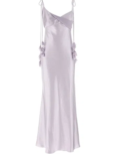 Self-portrait Purple Floral-applique Satin Dress