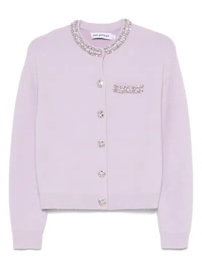 Self-portrait Lilac Cardigan With Sparkling Crystal Accents In Purple