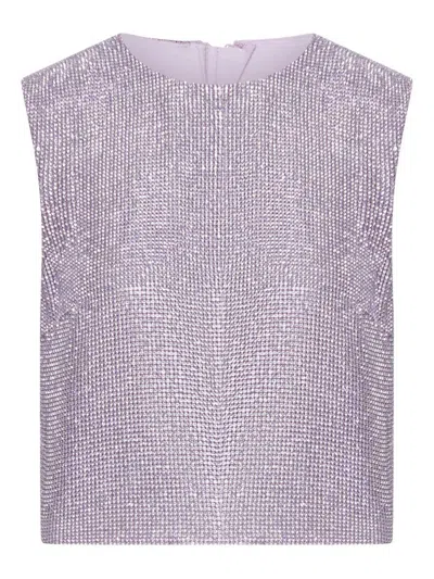 Self-portrait Crystal-chainmail Sleeveless Top In Purple