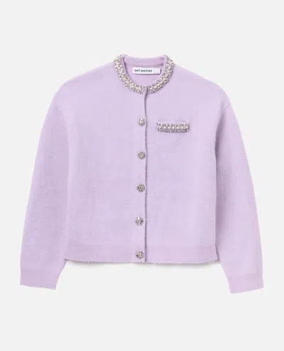 Self-portrait Lilac Crystal Trim Cardigan