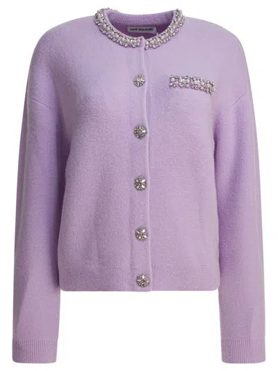 Self-portrait Lilac Crystal-trim Cardigan With Round Neckline In Purple