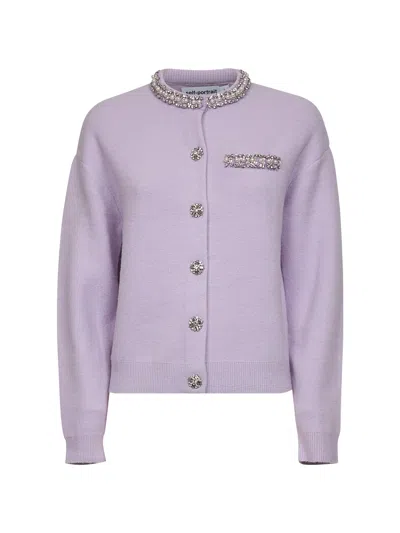 SELF-PORTRAIT LILAC CRYSTAL TRIM KNIT CARDIGAN