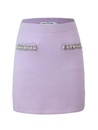 SELF-PORTRAIT SELF-PORTRAIT LILAC CRYSTAL TRIM KNIT SKIRT