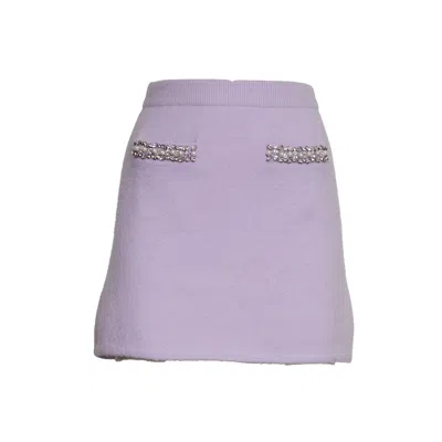SELF-PORTRAIT LILAC CRYSTAL TRIM KNIT SKIRT