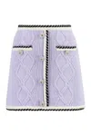 SELF-PORTRAIT LILAC KNIT MINI SKIRT WITH CONTRASTING TRIMMINGS AND EMBELLISHED BUTTONS