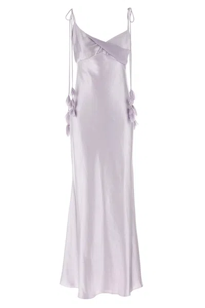 SELF-PORTRAIT SELF PORTRAIT 'LILAC SATIN FLOWER MAXI' DRESS