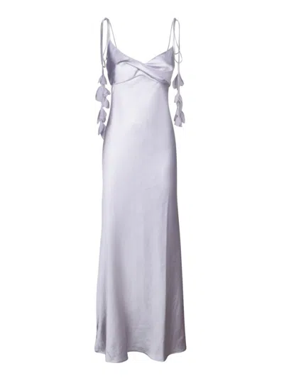 Self-portrait Lilac Satin Maxi Dress With Floral Detail And V-neckline In Purple