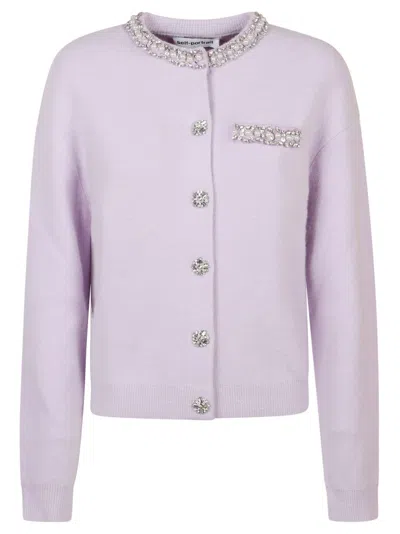 Self-portrait Lilac Sweater With Round Neckline And Decorative Accents In White