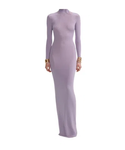 Self-portrait Lilac Viscose Knit Maxi Dress In Purple