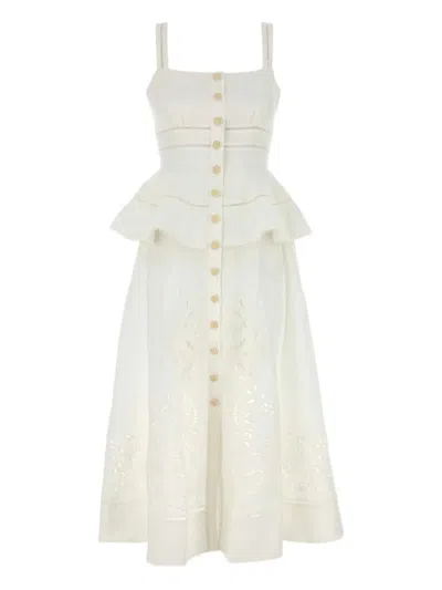 Self-portrait Linen Blend Dress In White