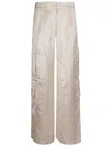 Self-portrait Cream Satin Cargo Trousers In Neutrals