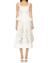 Self-portrait Linen Peplum Midi Dress In Cream In White