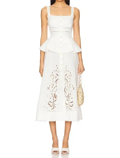 Self-portrait Linen Peplum Midi Dress In Cream In White