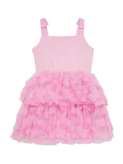 Self-portrait Kids' Little Girl's & Girl's Square Neck Jersey Tulle Dress In Pink