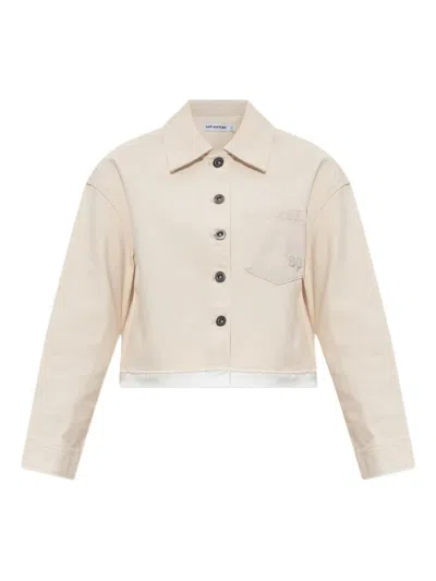 Self-portrait Logo-embossed Jacket In Beige