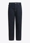 Self-portrait Logo Patch Straight-leg Jeans In Black