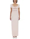 Self-portrait Long Crepe Dress With Puff Sleeves In Neutral