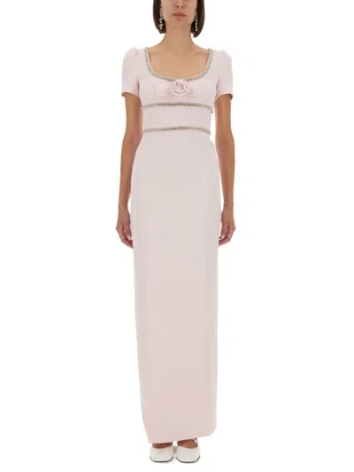 Self-portrait Long Crepe Dress With Puff Sleeves In Neutral