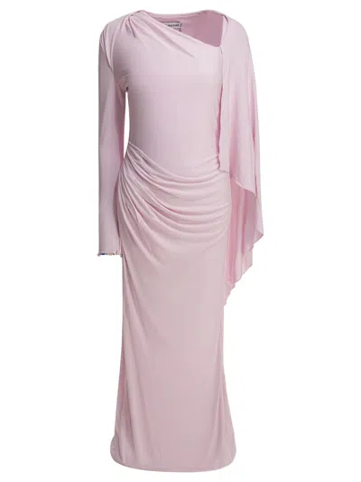 Self-portrait Self Portrait Long Draped Jersey Dress In Pink