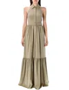 Self-portrait Beige Sleeveless Twill Maxi Dress In Green