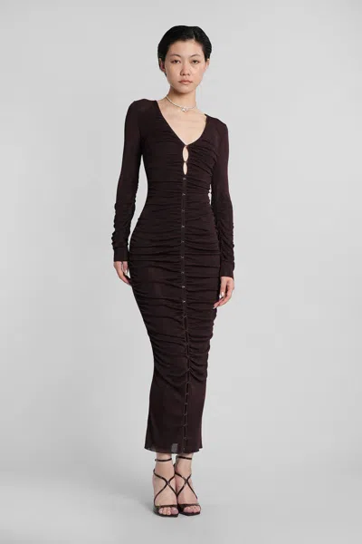Self-portrait Long Dress In Brown