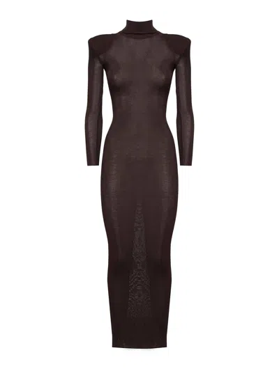 Self-portrait Long Dress In Viscose Knit In Brown