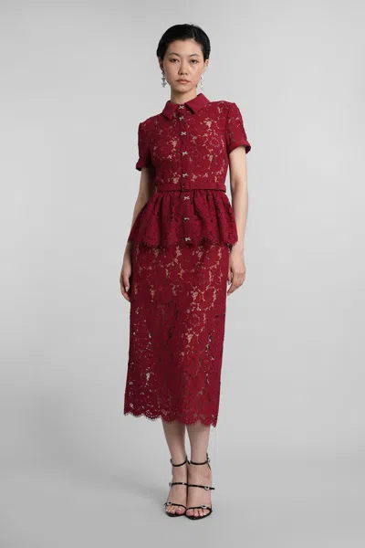 Self-portrait Lace Peplum Midi Dress In Red