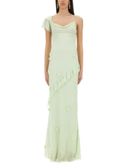 Self-portrait Self Portrait Long Georgette Dress With Floral Applique In Grey
