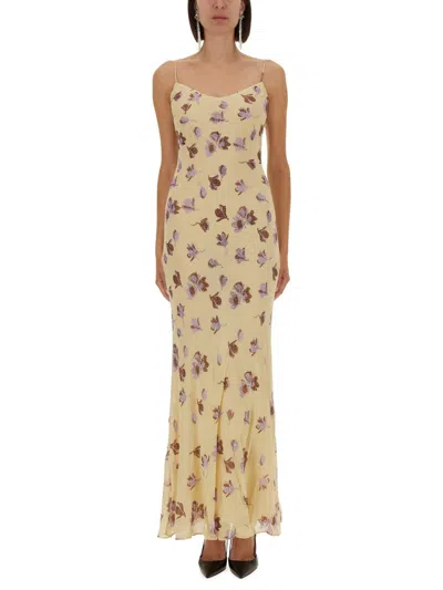 Self-portrait Long Dress With Floral Pattern In Neutral