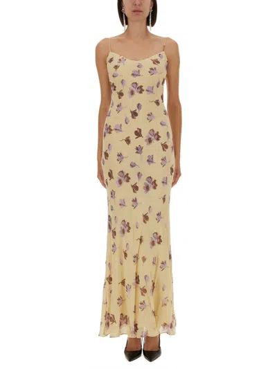 Self-portrait Self Portrait Long Dress With Floral Pattern In Yellow