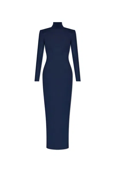 Self-portrait Self Portrait Long Dress With Stand-up Collar In Blue