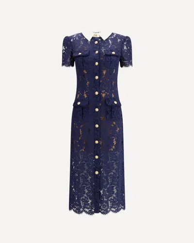 Self-portrait Long Lace Dress In Blue