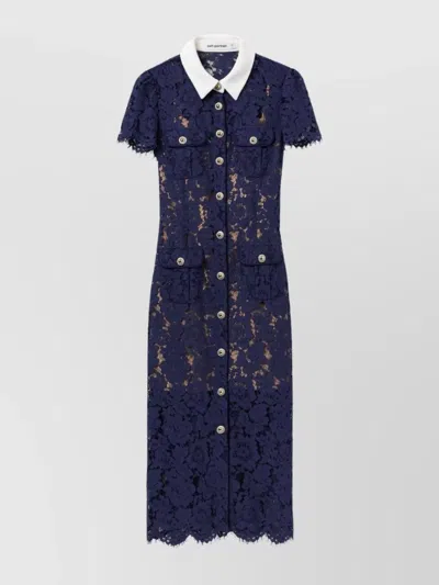 Self-portrait Long Lace Dress Collar Contrasting In Blue