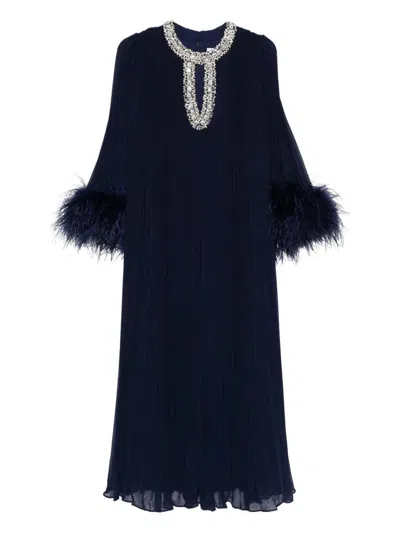 Self-portrait Self Portrait Long Pleated Dress In Blue
