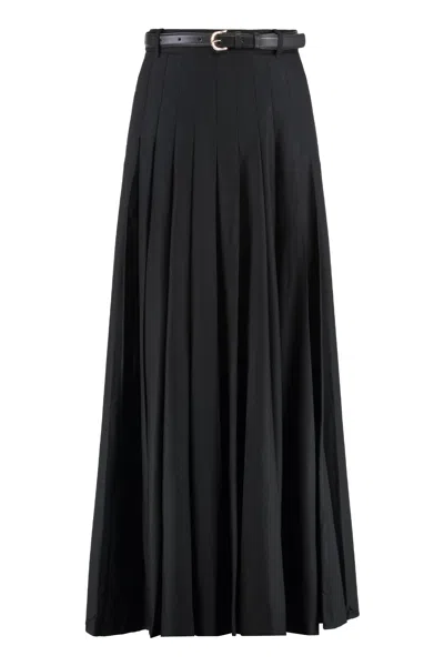 Self-portrait Long Pleated Skirt In Black
