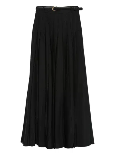 Self-portrait Long Pleated Skirt With Belt Self Portrait In Black