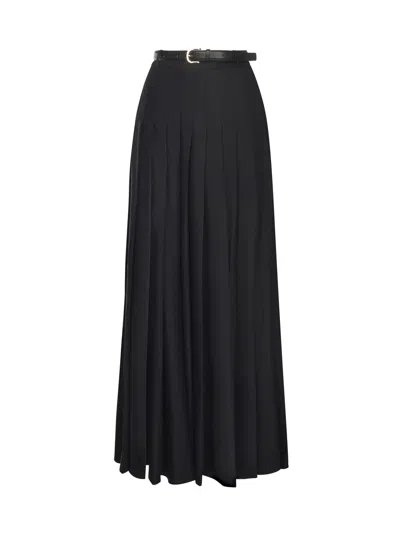Self-portrait Long Pleated Twill Skirt In Blue
