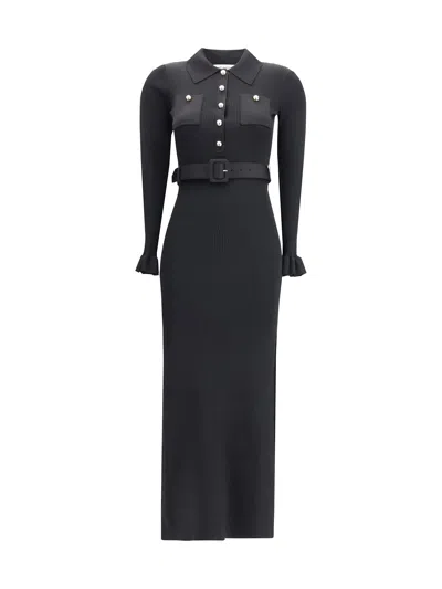 Self-portrait Long Ribbed Dress In Black