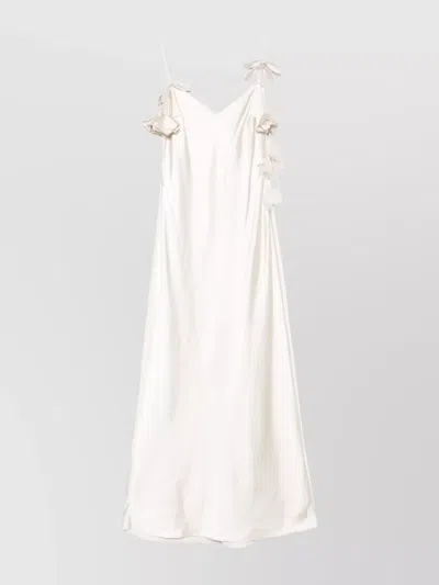 SELF-PORTRAIT LONG SATIN FINISH FLORAL APPLIQUÉ DRESS