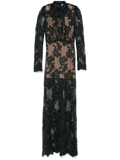 Self-portrait Rhinestone Lace Maxi Dress In Black