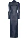 Self-portrait Ribbed Lurex Knit Turtleneck Maxi Dress In Blue